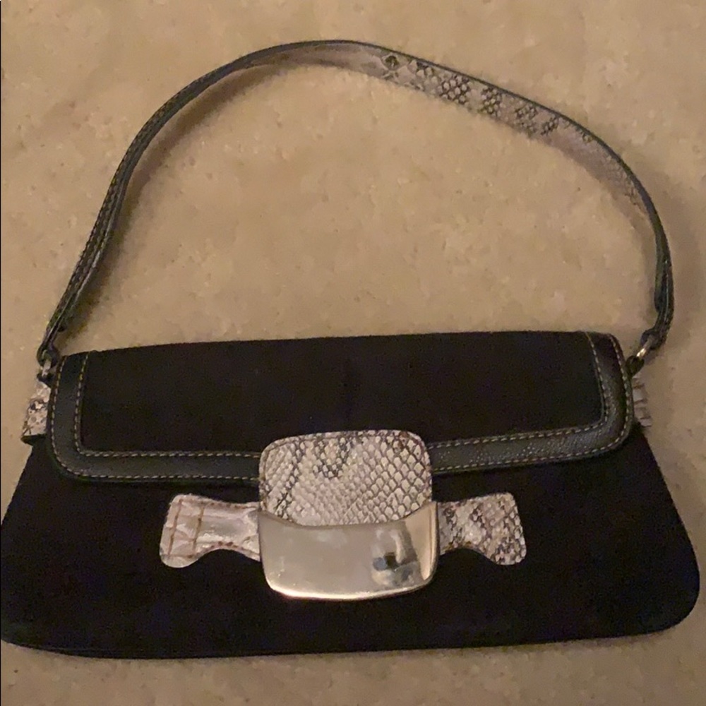 Classic Black Faux Snakeskin Clutch Handbag